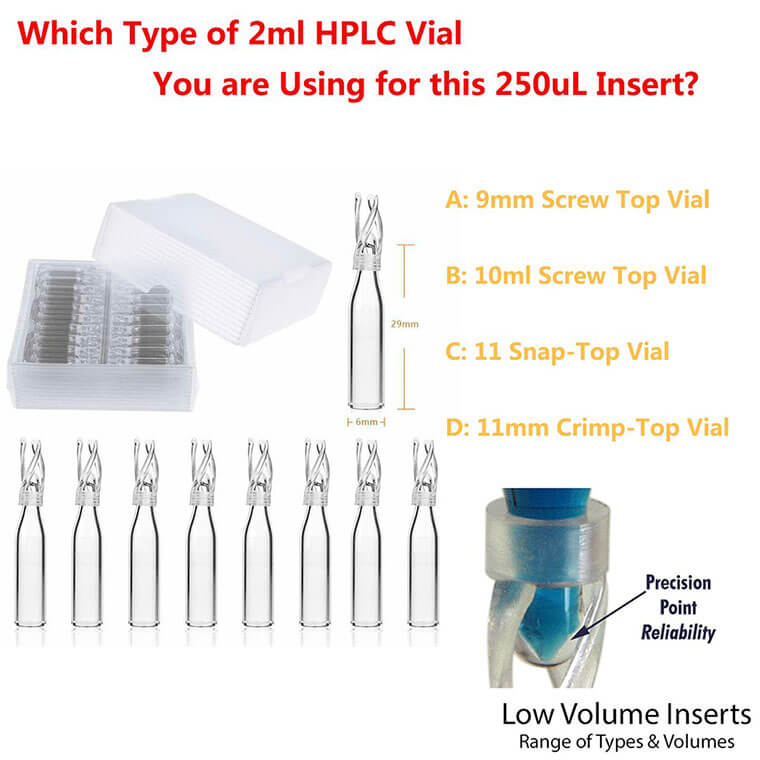 Vial con espacio de cabeza de 20 ml9-425 Tapa con rosca Viales de vidrio de borosilicato de 300 uL Microvial HPLC inserto integrado con etiqueta