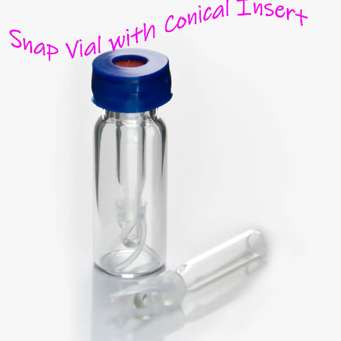 Vial con espacio de cabeza de 20 ml, 250 uL, 300 uL, inserto de vial para muestreador automático, inserto de vidrio con pies de polímero, inserto de vidrio cónico