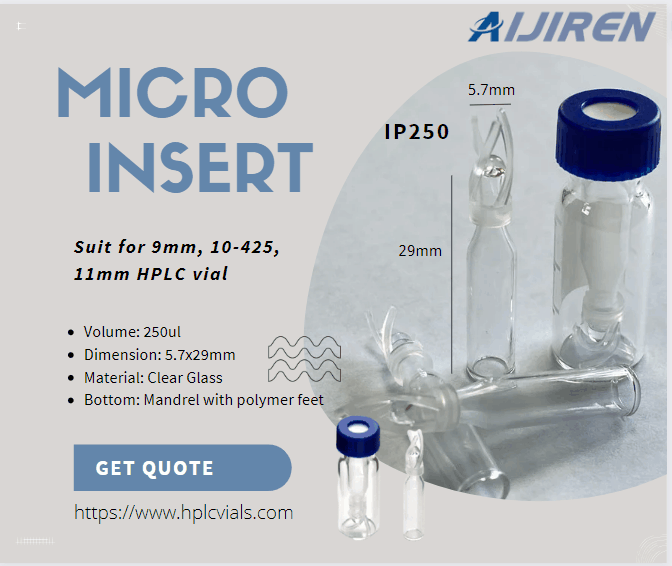 Vial con espacio de cabeza de 20 ml9-425 Tapa con rosca Viales de vidrio de borosilicato de 300 uL Microvial HPLC inserto integrado con etiqueta