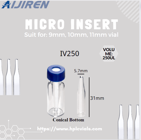 Vial con espacio de cabeza de 20 ml 250 ul Inserto de vial con fondo de resorte de vidrio para proveedor