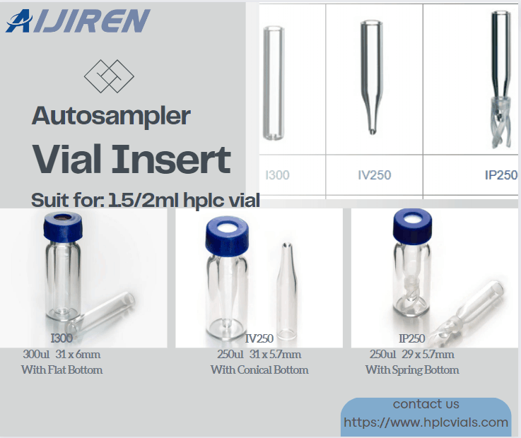 250uL 300uL Autosampler Vial Insert Glass Insert with Polymer Feet Conical Glass Insert