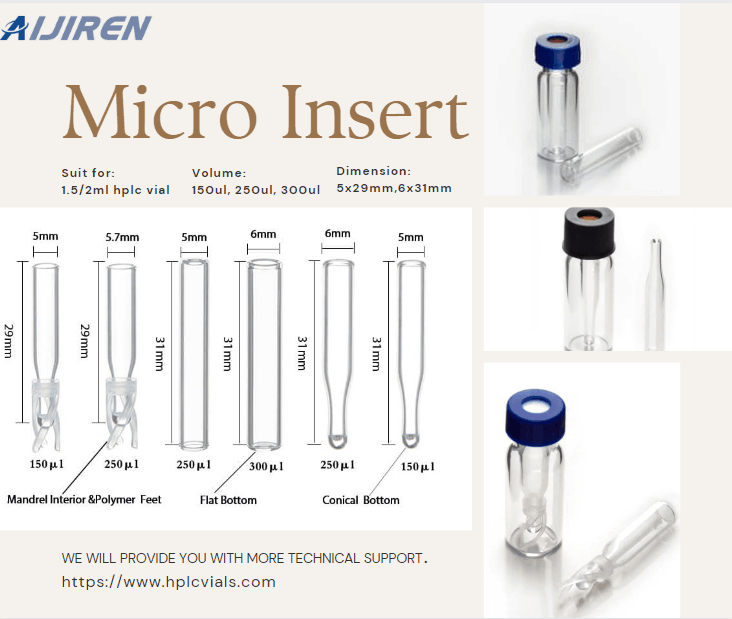 150ul 250ul 300ul Glass Micro Insert for 1.5mm/2mm Autosampler Vial for Lab Use