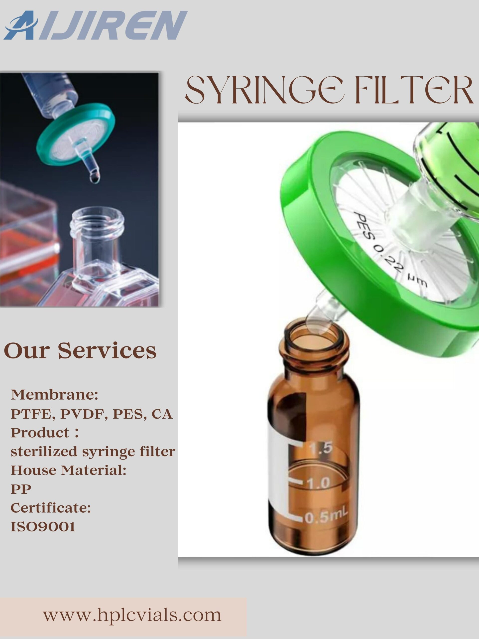 20ml headspace vialHydrophilic PVDF/PTFE Syringe Filter 13/25mm pore size 0.22/0.45um PVDF/PTFE syringe filter