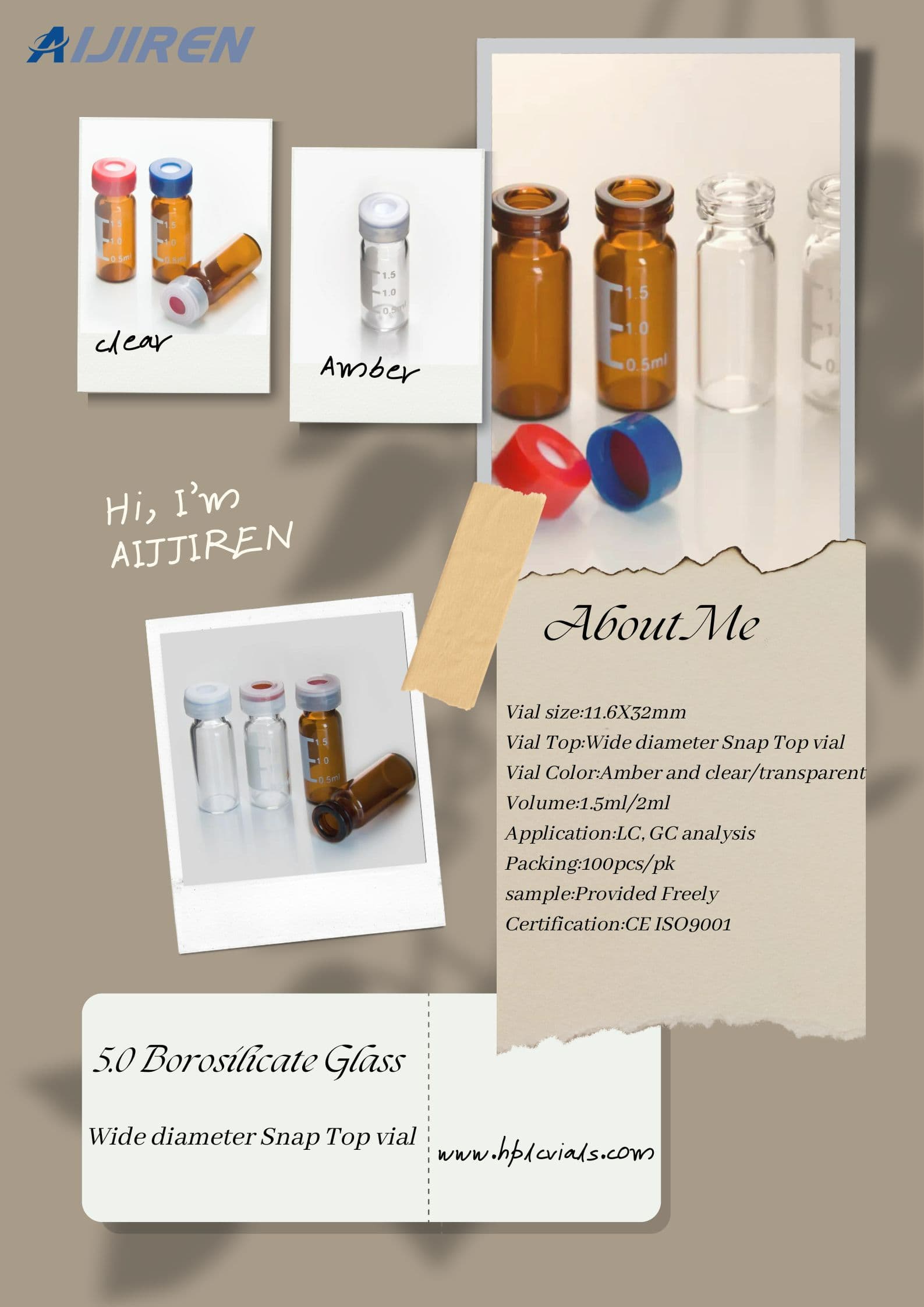 Laboratory Bottle 2ml Snap hplc 5.0 Borosilicate Glass Vials