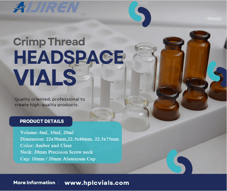 20ml headspace vial6ml 10ml 20ml Crimp Top vial, Clear or  Amber Glass