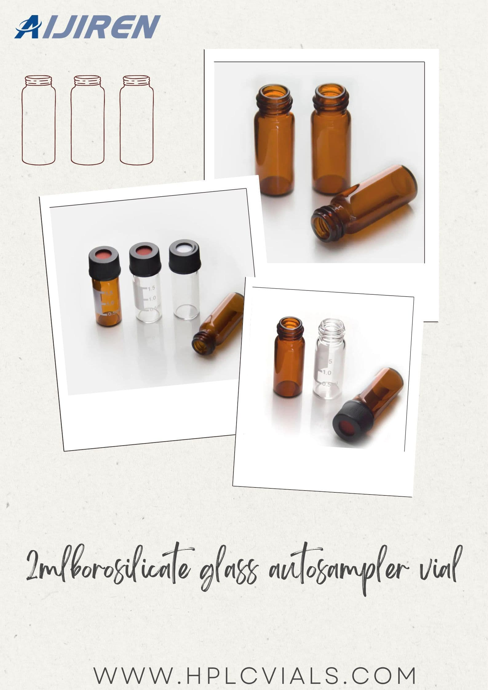 Amberkleurige glazen schroefflacon van 1,5 ml ND9