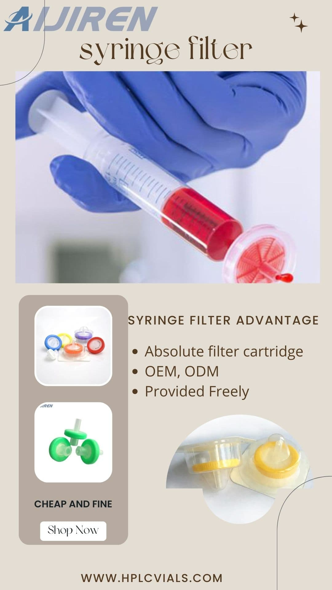 Lab use 0.22 um  25 mm nylon  filter syringe