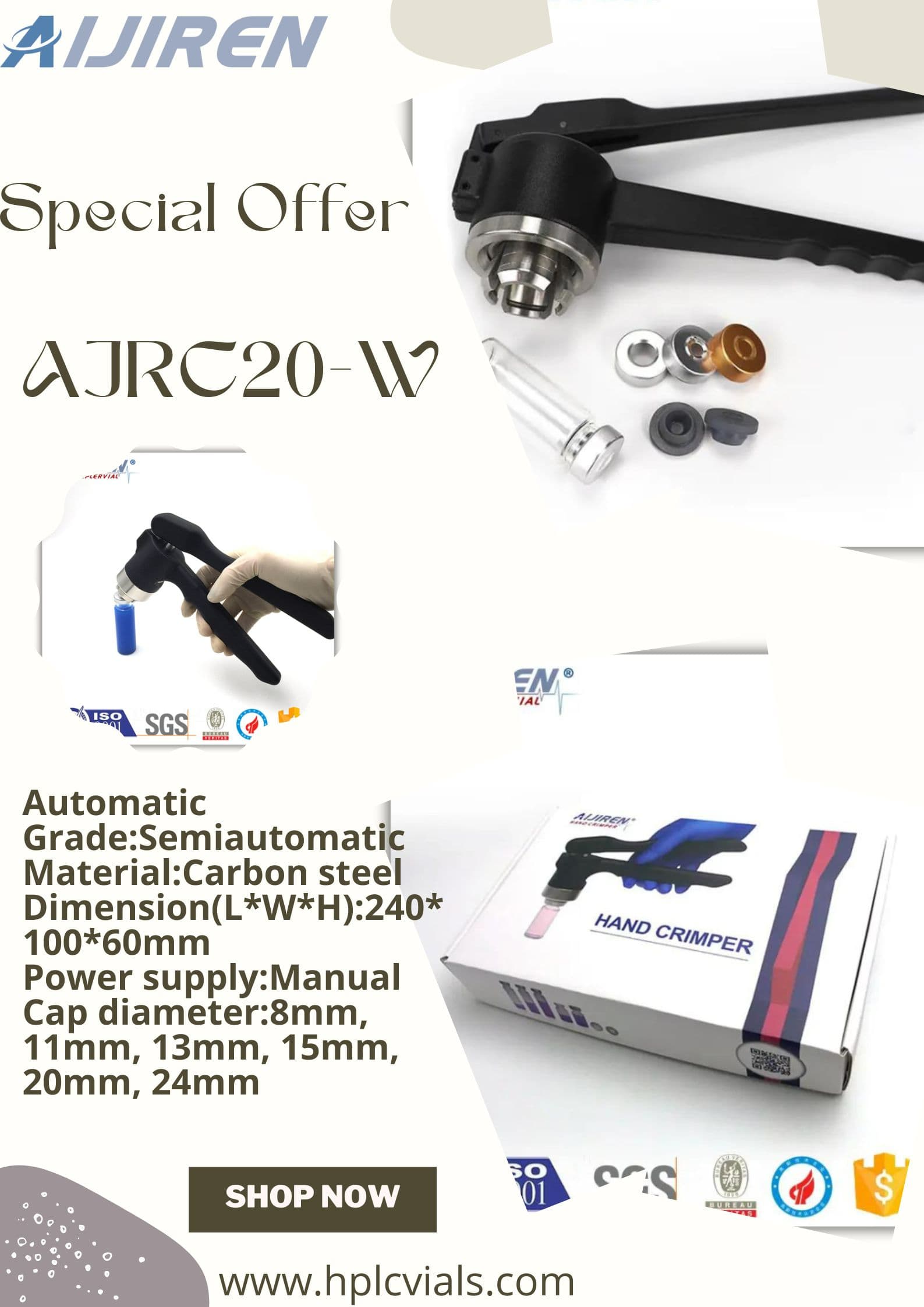 AJRC-20W handkrimptang voor 20 mm krimpkappen, voordelige leverancier