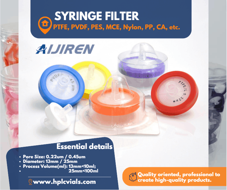 0.22um 0.45um PTFE PES PVDF MCE Nylon CA Hydrophilic Syringe Filter
