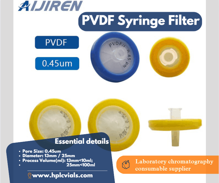 20ml headspace vial0.45um membrana de vidro 25mm filtro de amostra filtro de seringa de laboratório com material hidrofóbico ptfe nylon pvdf