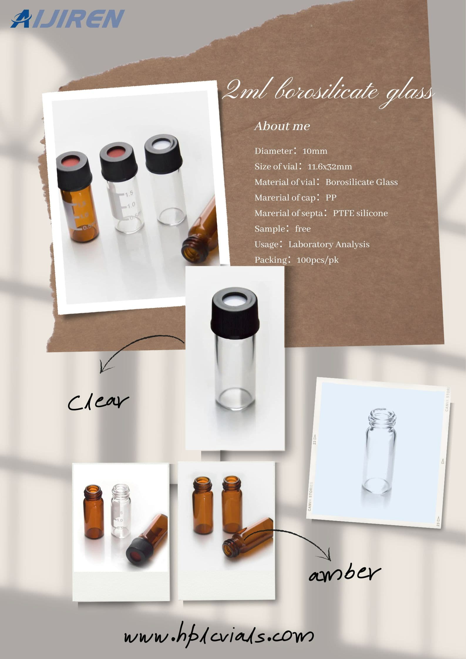 Amberkleurige glazen schroefflacon van 1,5 ml ND9