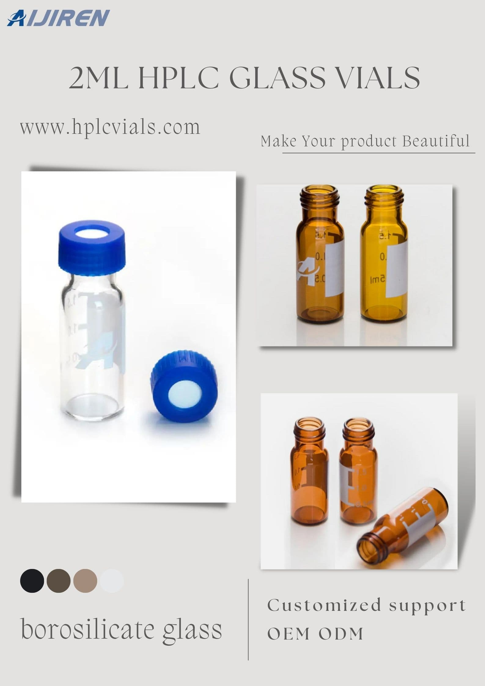 9-425 2 ml Hplc borosilicaatglas helder/amber flacon voor water