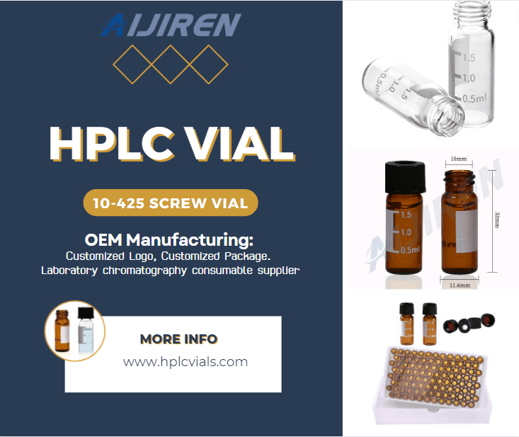 Vial de espacio de cabeza de 20 ml Embalaje del kit de tapa de vial de HPLC con rosca transparente o ámbar de 2 ml 10-425 para análisis de laboratorio