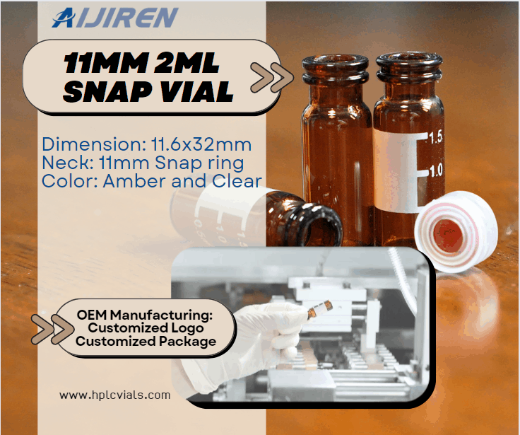 2ml autosampler vial11-425 2ml 11mm amber snap glass chromatography HPLC sample vial