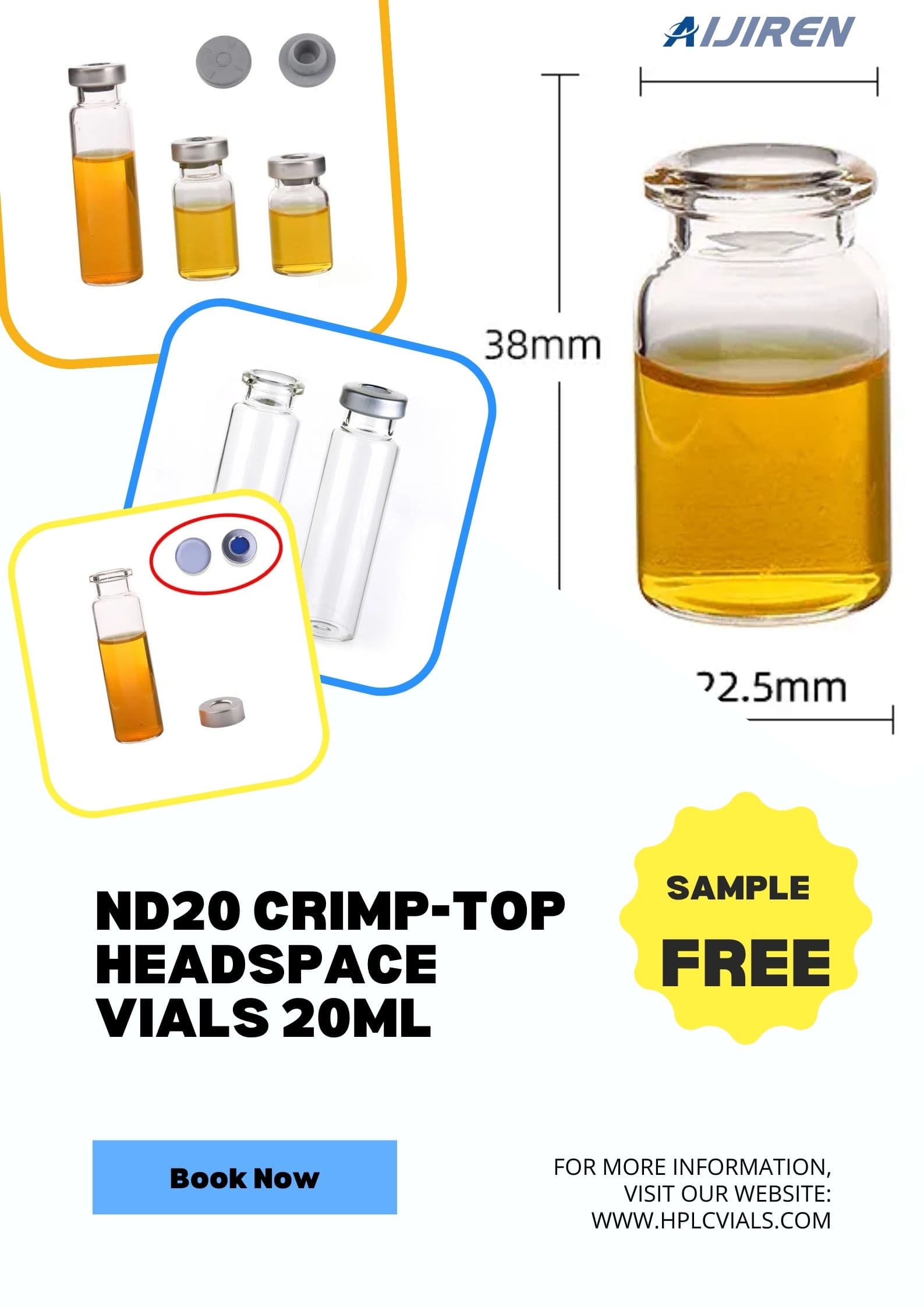 20ml headspace vial20ml ND20 Crimp-top headspace Borosilicate Glass 3.3 vials for sale