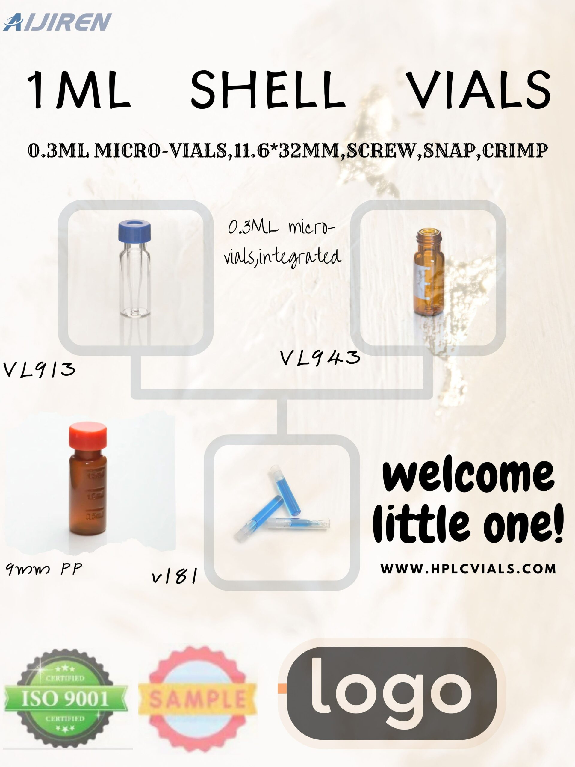 1 mm shell vials 0.3 micro-vials and integrated  screw snap crimp vials