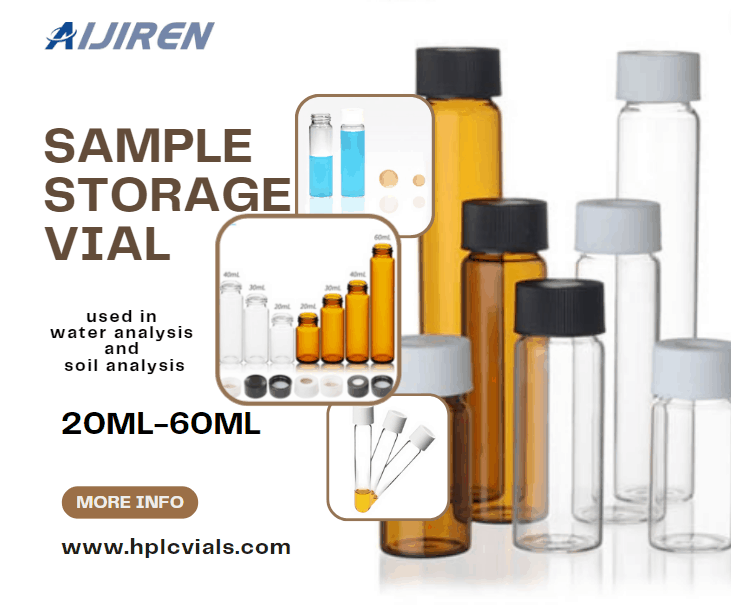 Vial con espacio de cabeza de 20 ml Viales de almacenamiento de vidrio ámbar o clase de 20-60 ml con tapa de PTFE