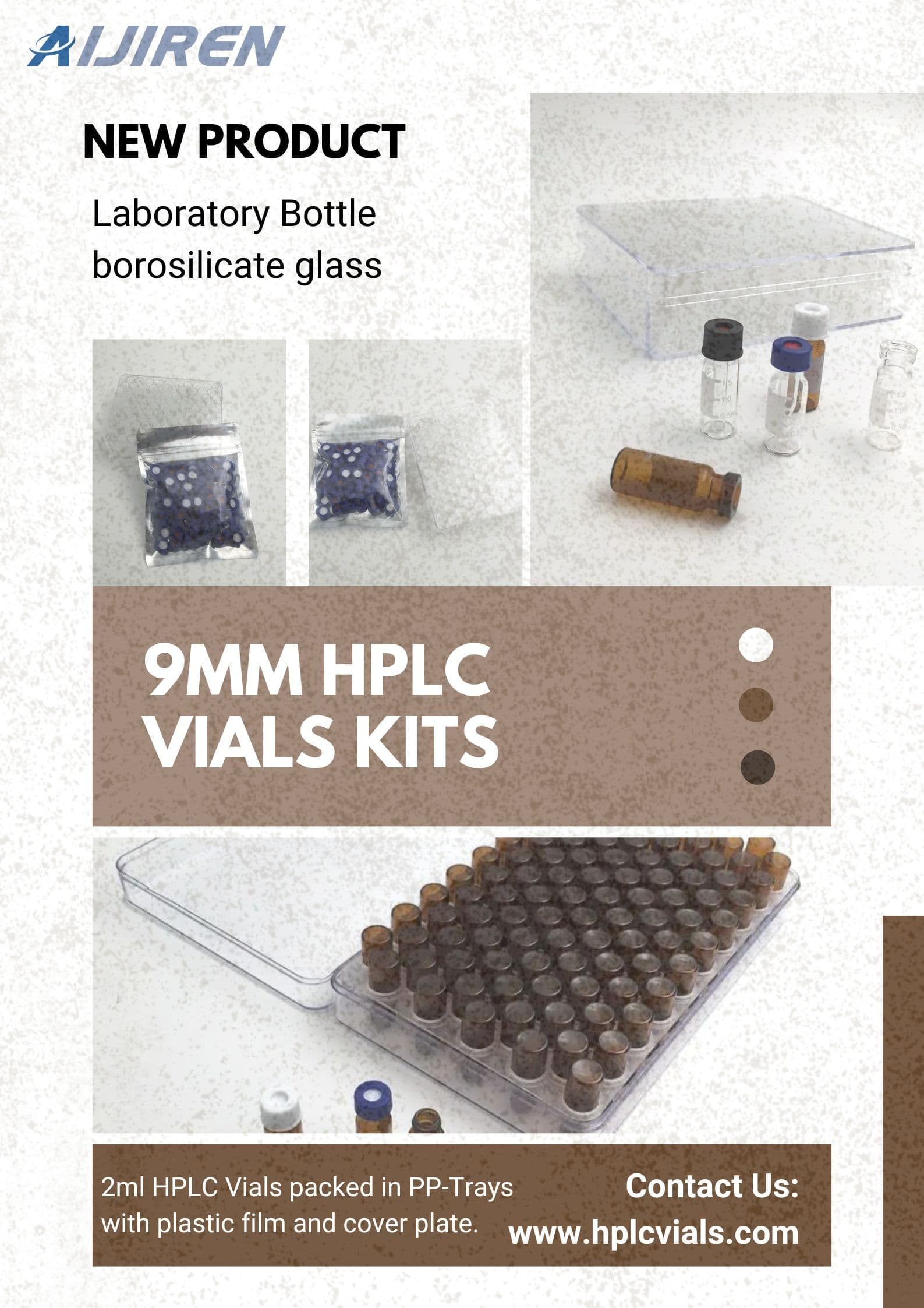 9mm HPLC borosilicate glass Vials kits with silicone PTFE Septa