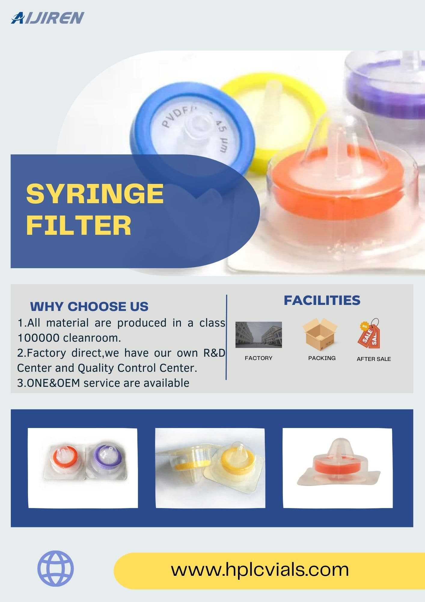 20ml headspace vial13mm, 25mm  0.22um, 0.45um Hydrophobic PVDF membrane syringe filter for sale