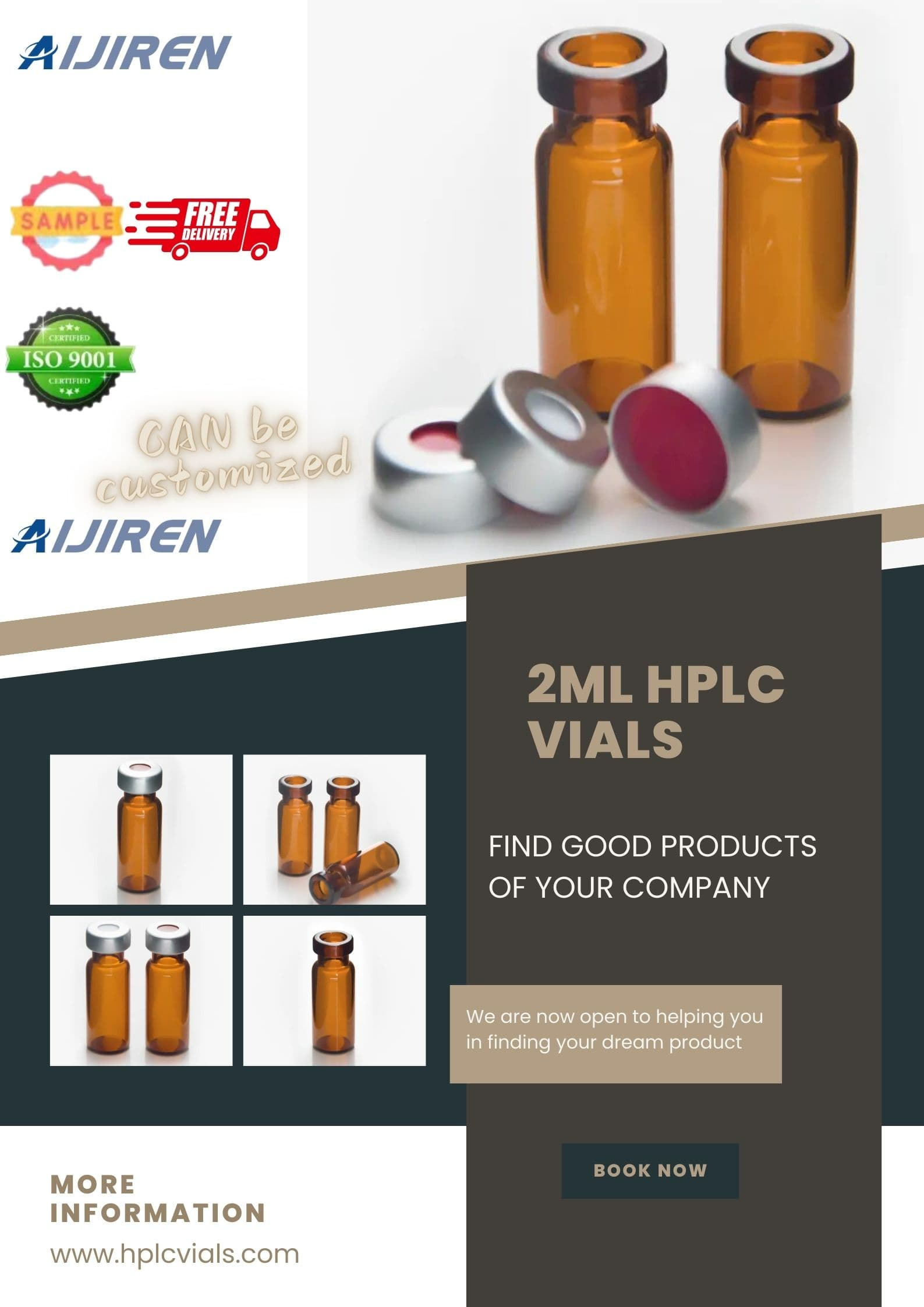 2ml 9mm Crimp PTFE silicone vials with polypropylene cap