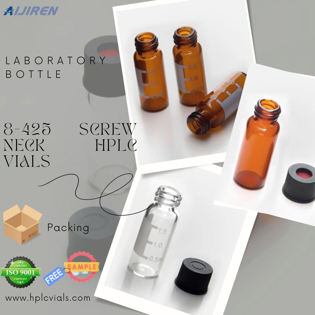 8-425 1.5ml/2ml screw neck HPLC clear, amber borosilicate glass vials for chromatography, hplc, gc