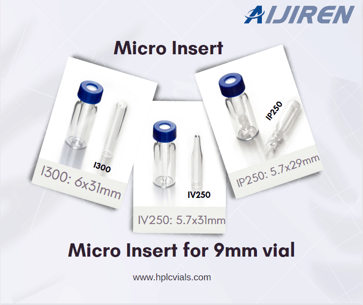 Vial con espacio de cabeza de 20 ml9-425 Tapa con rosca Viales de vidrio de borosilicato de 300 uL Microvial HPLC inserto integrado con etiqueta