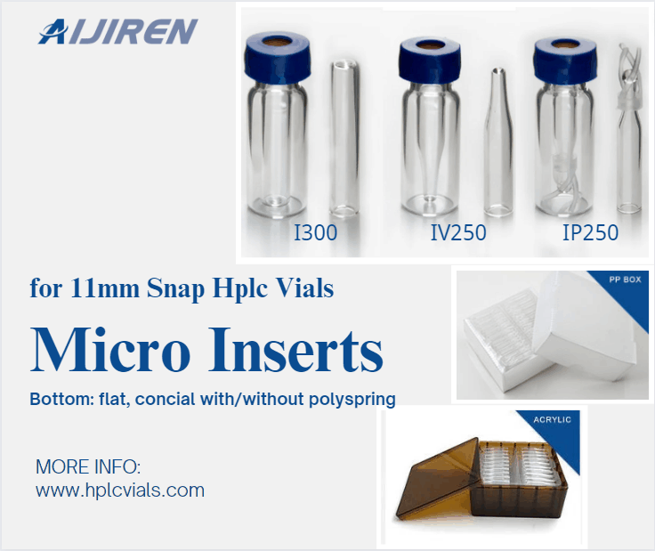 20ml headspace vial150ul 250ul 300ul Micro inserção de vidro para frasco de amostrador automático de 1,5 mm / 2 mm para uso em laboratório