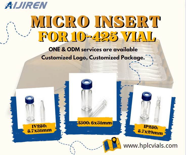 Vial con espacio de cabeza de 20 ml9-425 Tapa con rosca Viales de vidrio de borosilicato de 300 uL Microvial HPLC inserto integrado con etiqueta