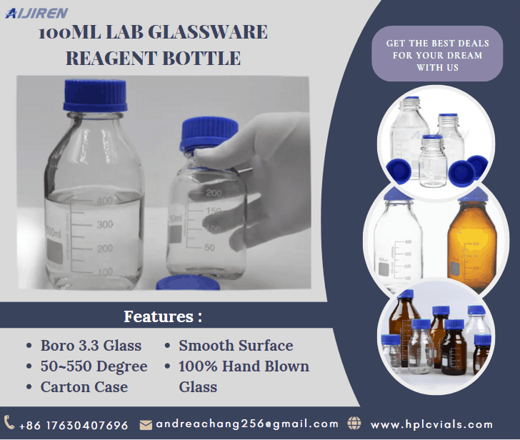 100 ml laboratoriumglaswerkreagens Boro 3.3 Glazen fles voor Latoratory Chemical Storage