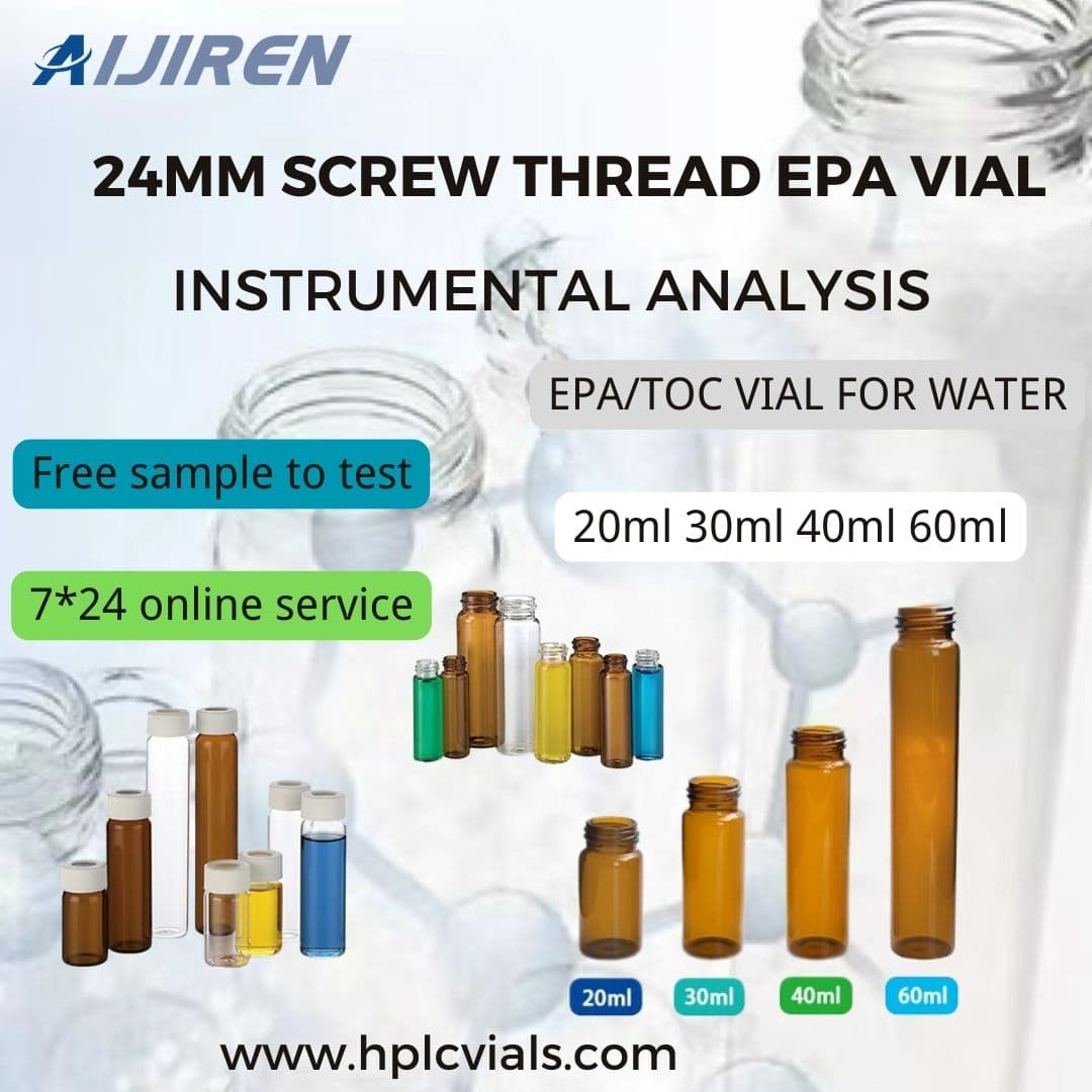 Vial con espacio de cabeza de 20 ml Vial de almacenamiento de muestra de vidrio ámbar con cuello de tornillo de 24 mm y 60 ml