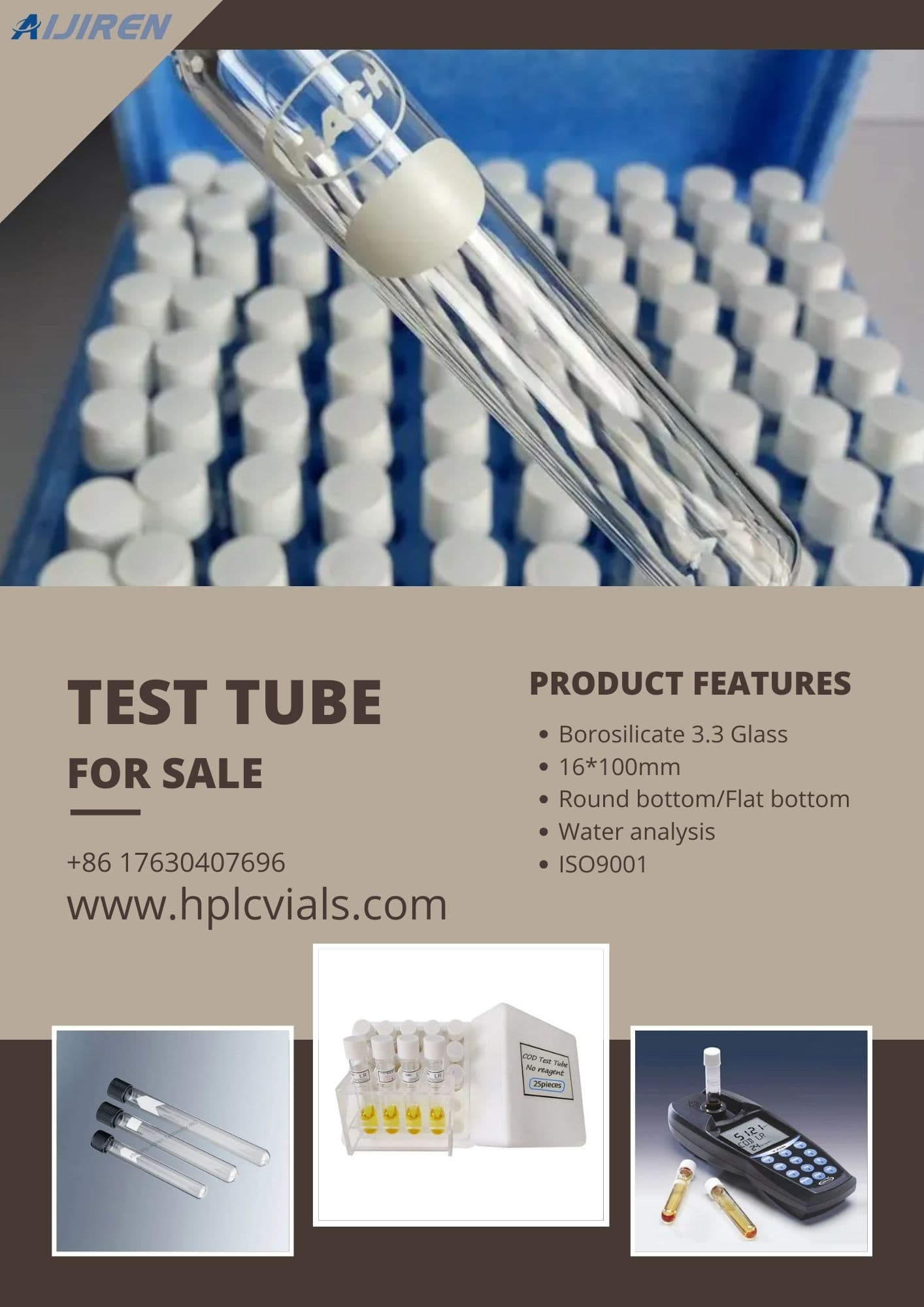 Glass Test Tube Borosilicate 3.3 Glass vial with screw cap with PTFE/Silicone septa