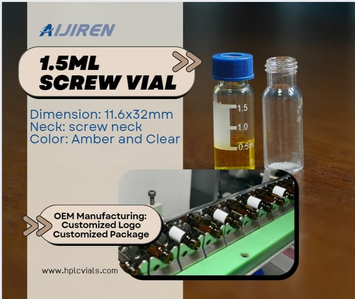 Frasco de headspace de 20ml, tampas de rosca curta com septos para frasco de HPLC de 9 mm e 1,5 ml