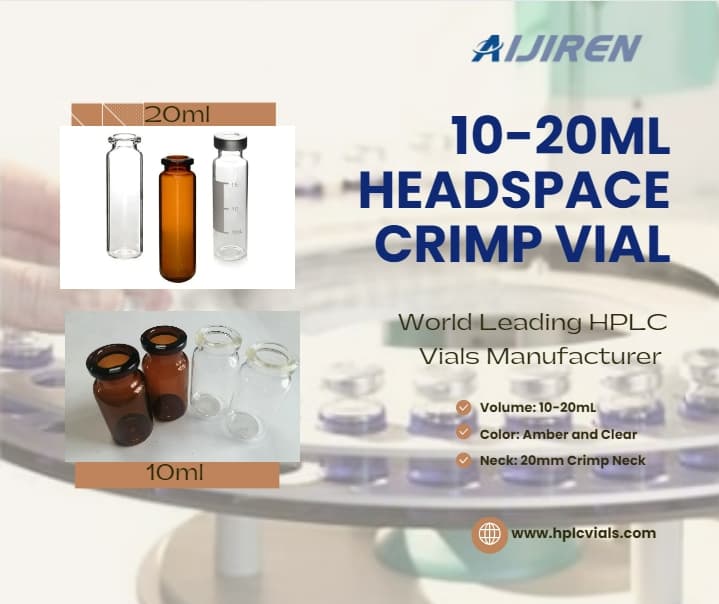 Vial con espacio de cabeza de 20 ml. Vial con espacio de cabeza de vidrio transparente de 20 ml.