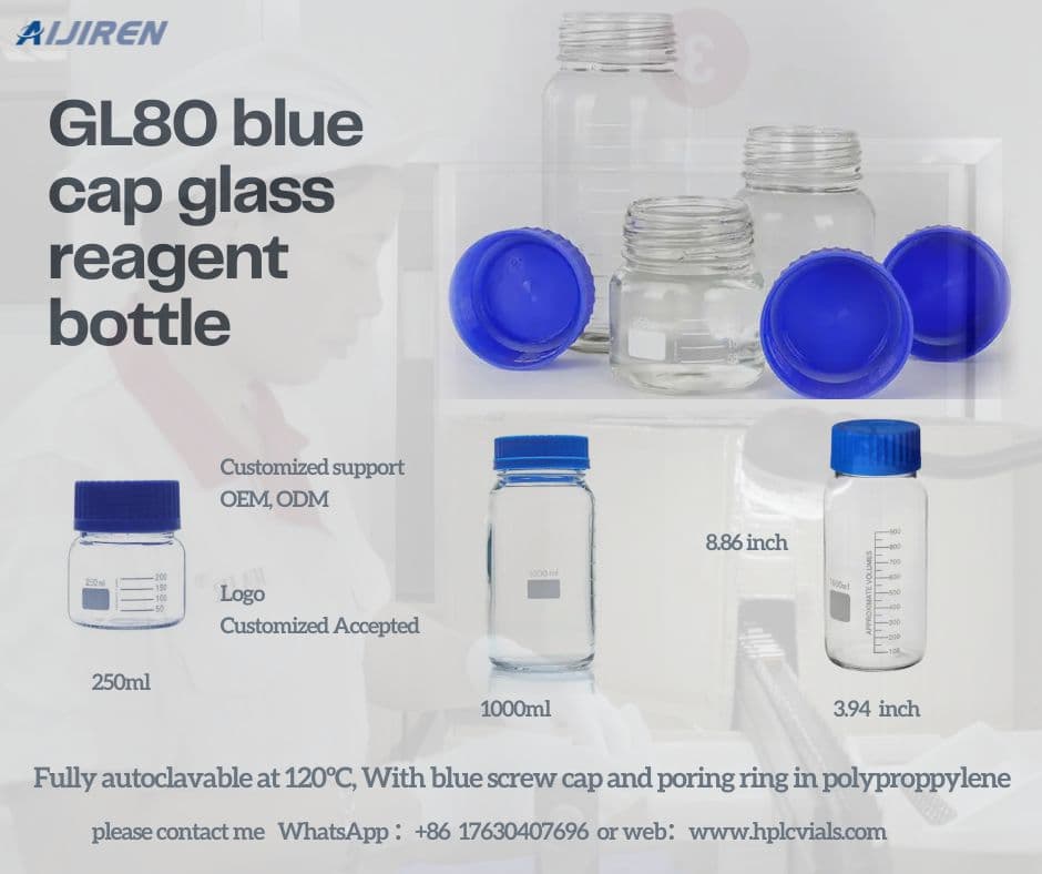 GL80 blue cap Borosili 3.3/Soda-lime glass reagent bottle with PP GL80 Screw Cap for Laboratory storage