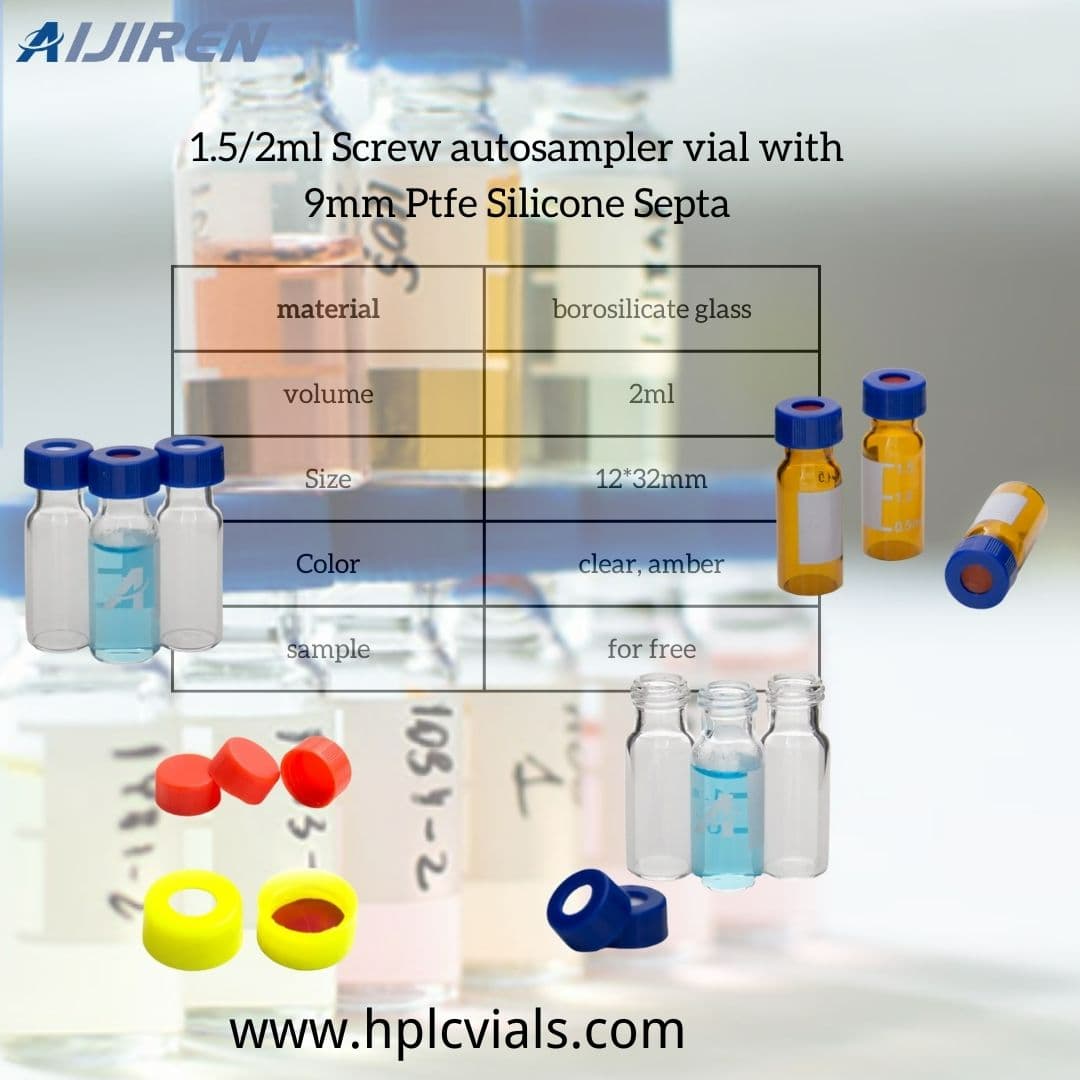 1.5/2ml Screw autosampler borosilicate glass vial with 9mm Ptfe Silicone Septa