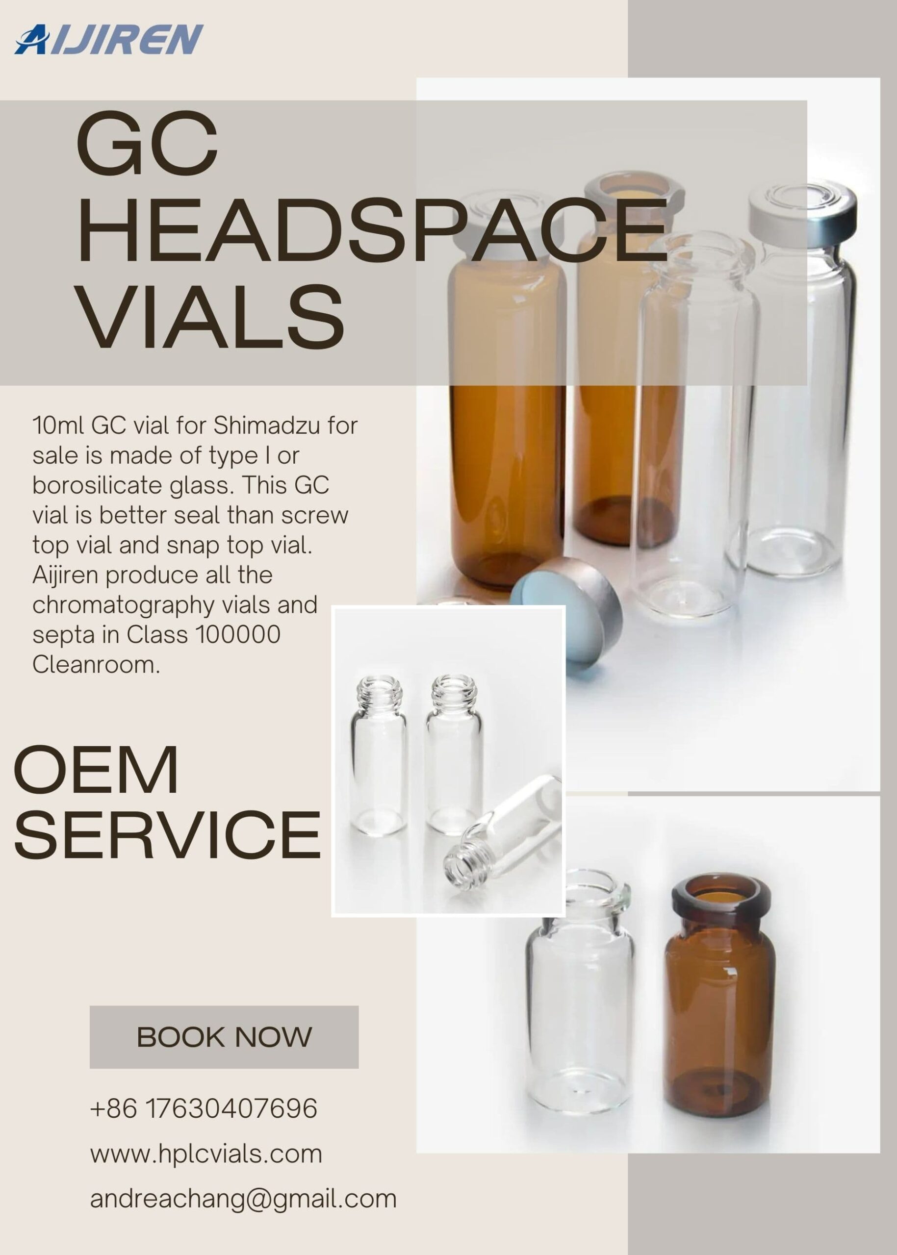 20ml headspace vial20mm crimp-top GC headspace Borosilicate Glass vials with 20mm Crimp Cap Aluminum Cap