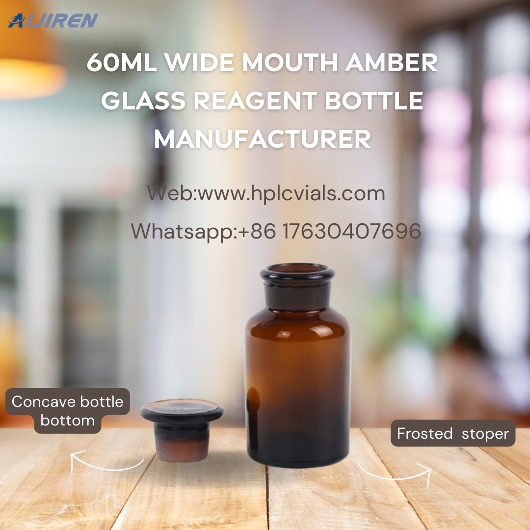 Laboratory Bottle 60ml wide mouth amber glass reagent bottle manufacturer with round glass stopper