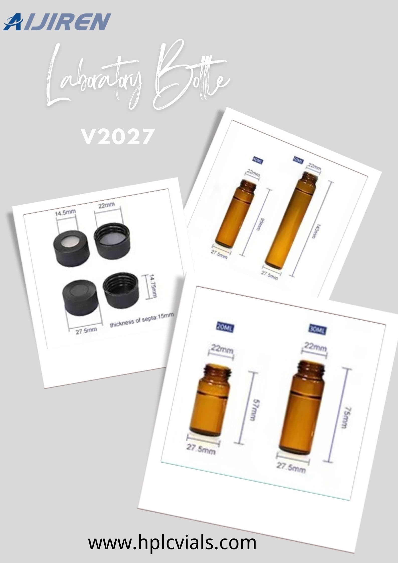 Hot sale Laboratory Bottle 20ml EPA Amber screw  vial