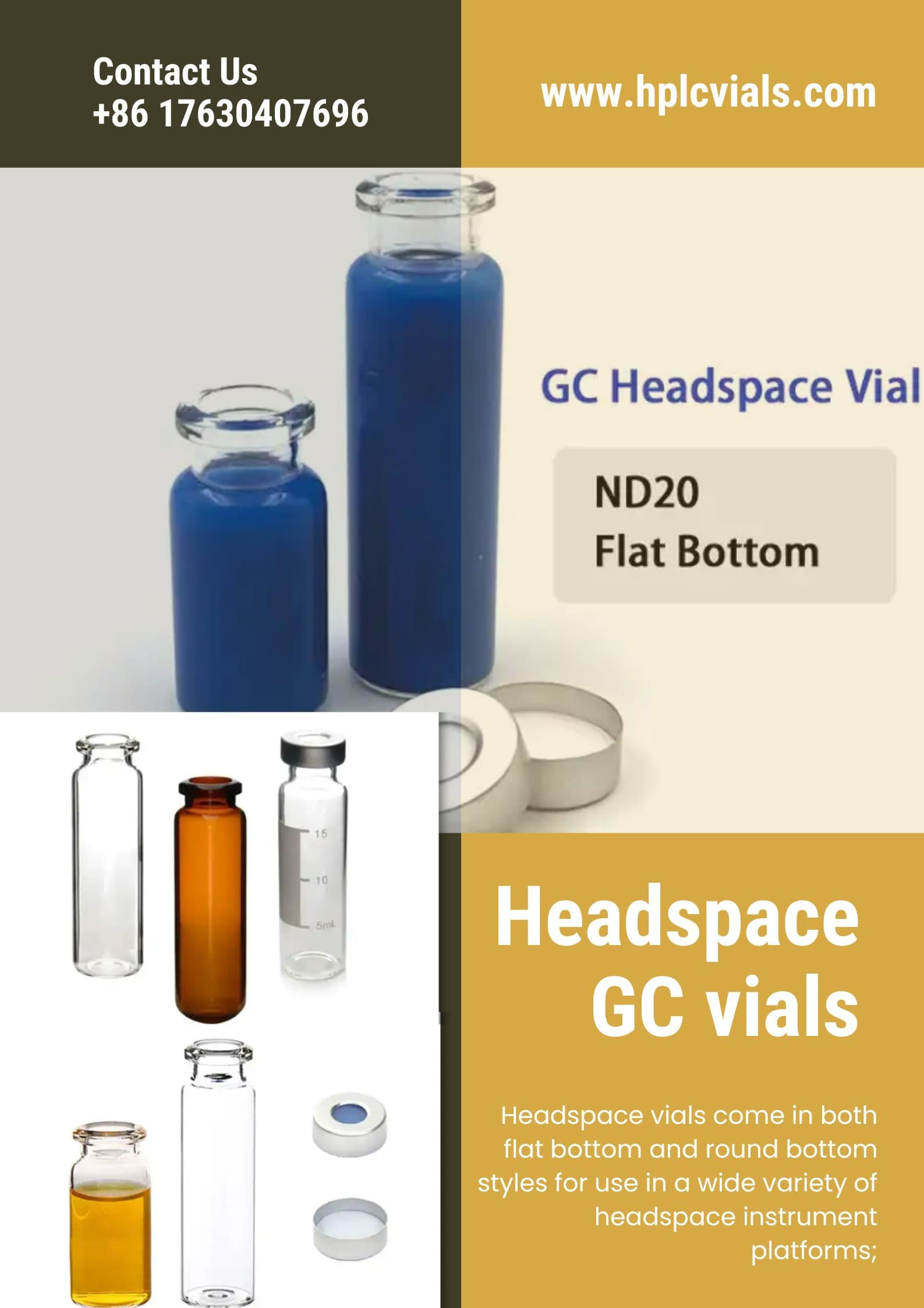 Hot sale product Crimp-top glass headspace GC vials with 20mm aluminum Cap and Septa