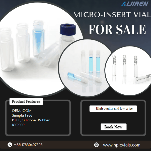 20ml headspace vial150ul 250ul 300ul Micro inserção de vidro para frasco de amostrador automático de 1,5 mm / 2 mm para uso em laboratório