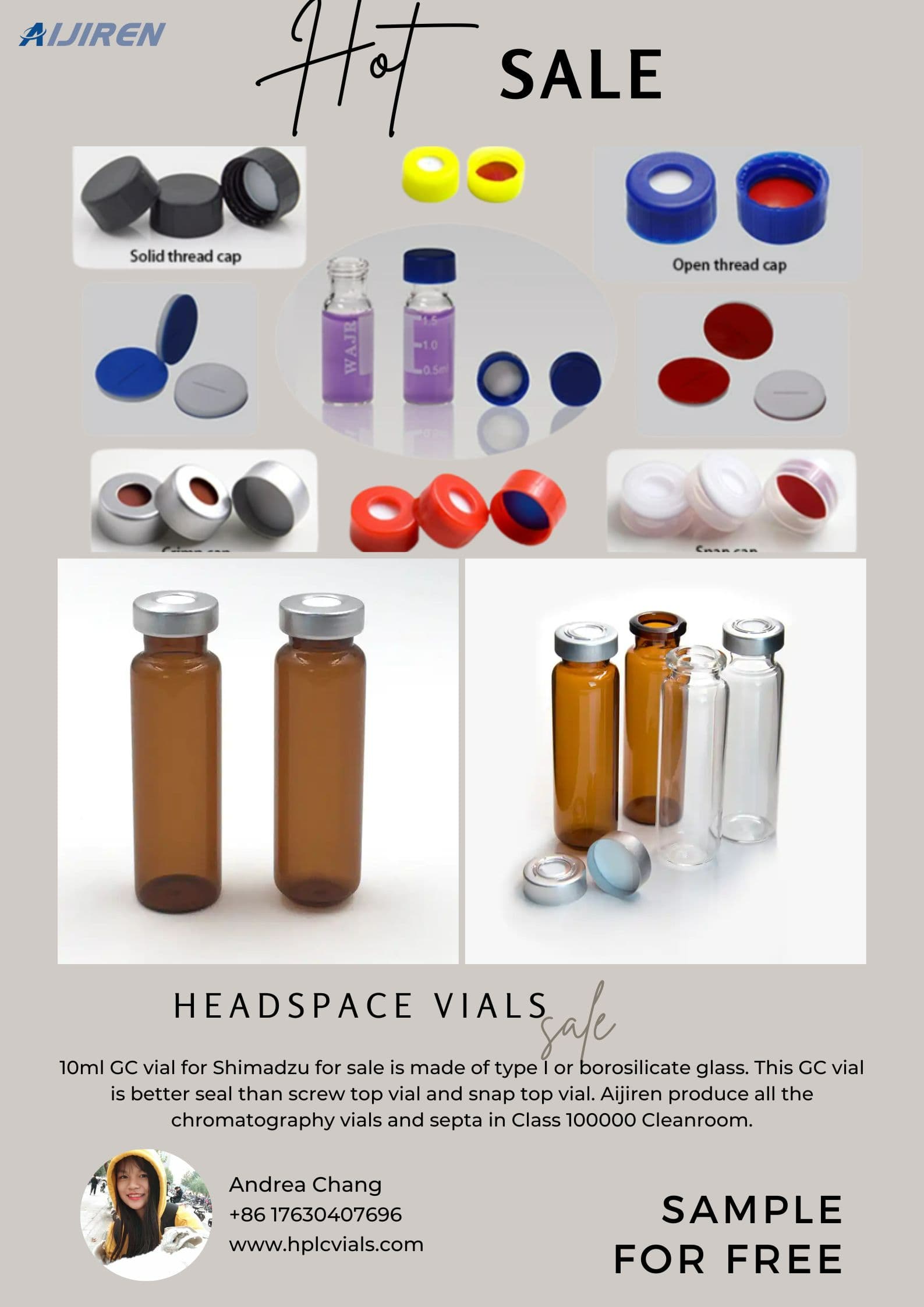 20ml headspace vial20mm crimp-top GC headspace Borosilicate Glass vials with Crimp Cap Aluminum Cap