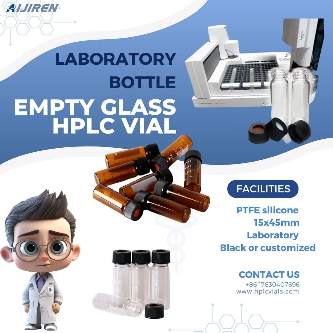 Lab chromatography analysis empty glass HPLC vial with PTFE silicone septa