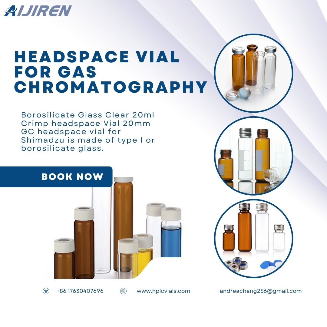 Vial con espacio de cabeza de 20 ml, análisis de cromatografía de gases de laboratorio, viales para GC con espacio de cabeza de vidrio con tapa engarzada y tapa de aluminio engarzada