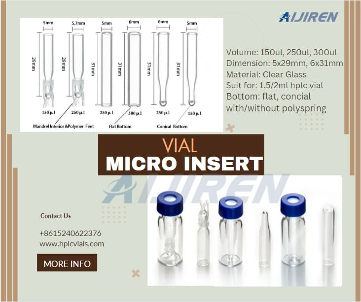 20ml headspace vial150ul, 250ul, 300ul Micro Inserts for Hplc Autosampler Vials