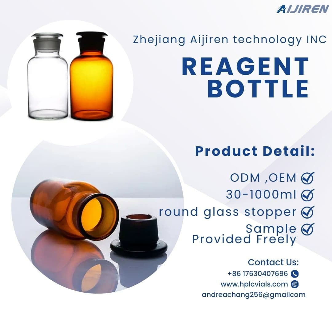 laboratory Wide Mouth Amber Glass Reagent Bottle with glass stopper for Sale
