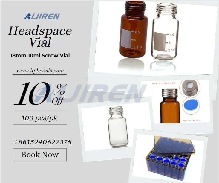 Flacon Headspace de 20 mlFlacon Headspace de 20 ml à vis de précision en verre avec bouchon en caoutchouc