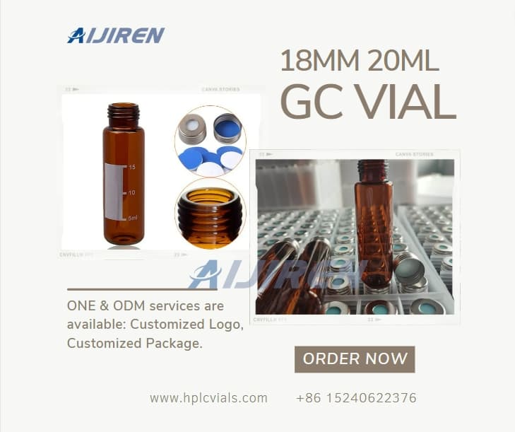 Vial con espacio de cabeza de 20 ml. Vial con espacio de cabeza de tornillo de 18 mm y 20 ml.