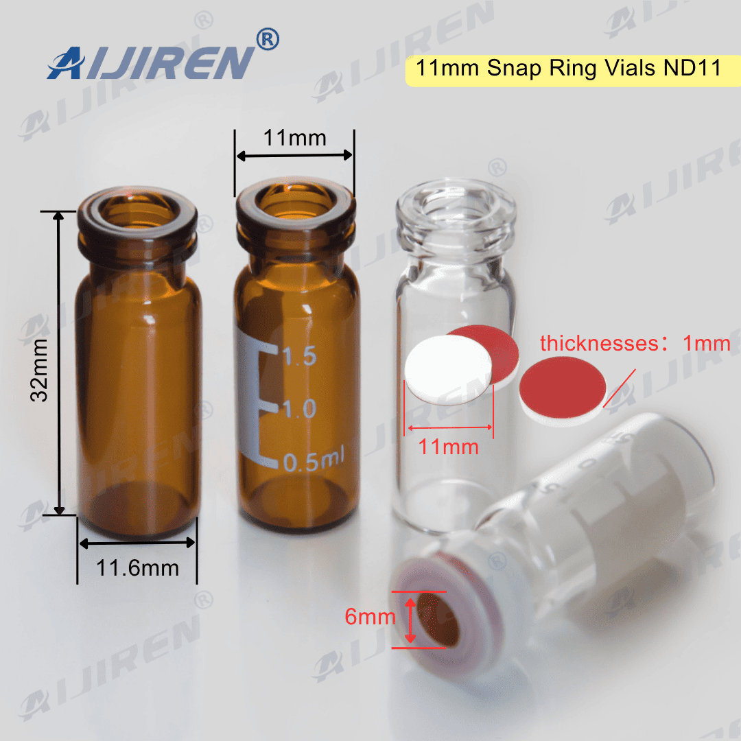 20ml headspace vialND11 snap-on sample vials and sealing caps: 11mm snap-on caps with PTFE/silicone septa, suitable for Aijiren/Shimadzu