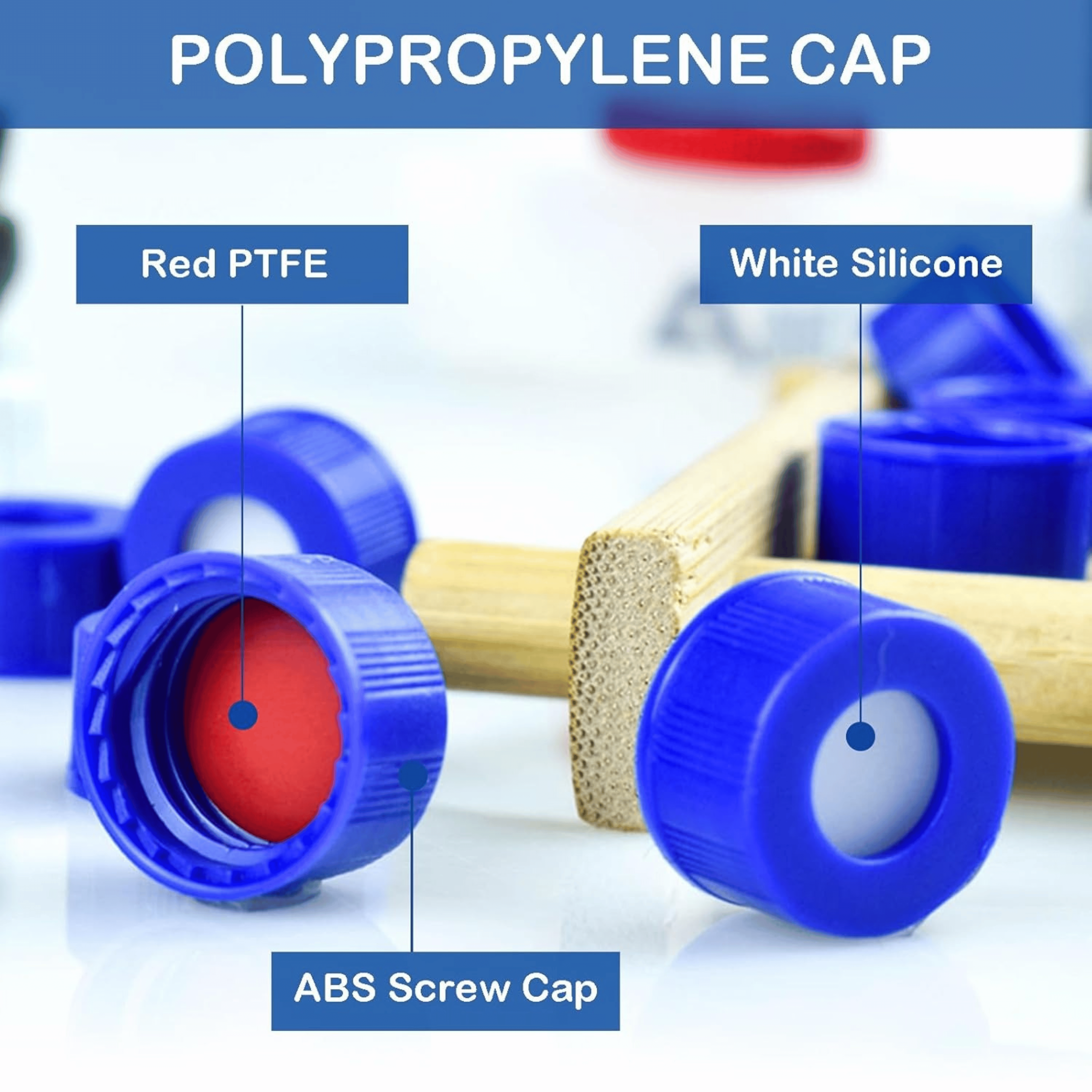 Professional 9-425 Screw Caps and PTFE Silicone Septa, Leak-Proof Seal for HPLC GC Vials