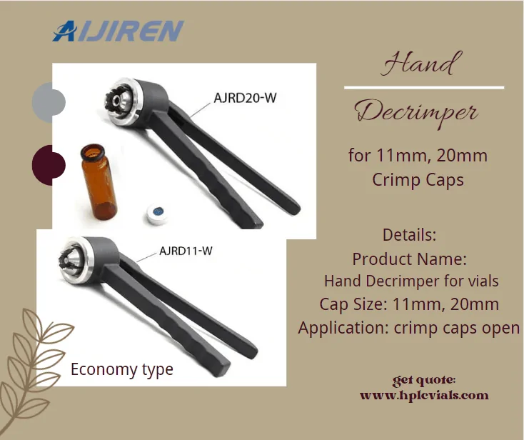 20ml headspace vialHand Decrimper for 11mm, 20mm Crimp Caps for Lab Use